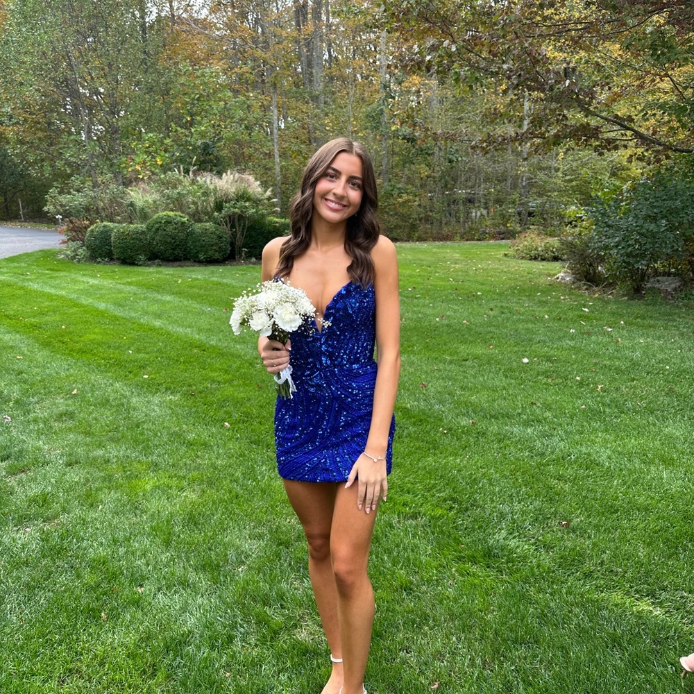 Strapless Blue Sequin Dress Ashley Lauren Size 2 Homecoming Special Event